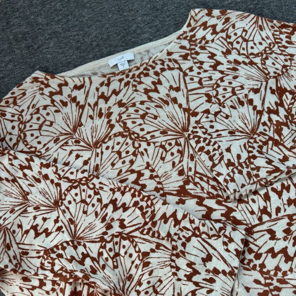 J.Jill Women’s Ivory/Brown Butterfly Long Sleeve Knit Shirt Small